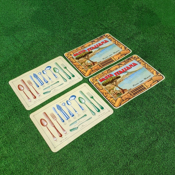 1990s Napoli Pasta Italiana Italy Utensil Tools Souvenir Table 4Pc Place Mat NOS - Picture 1 of 6